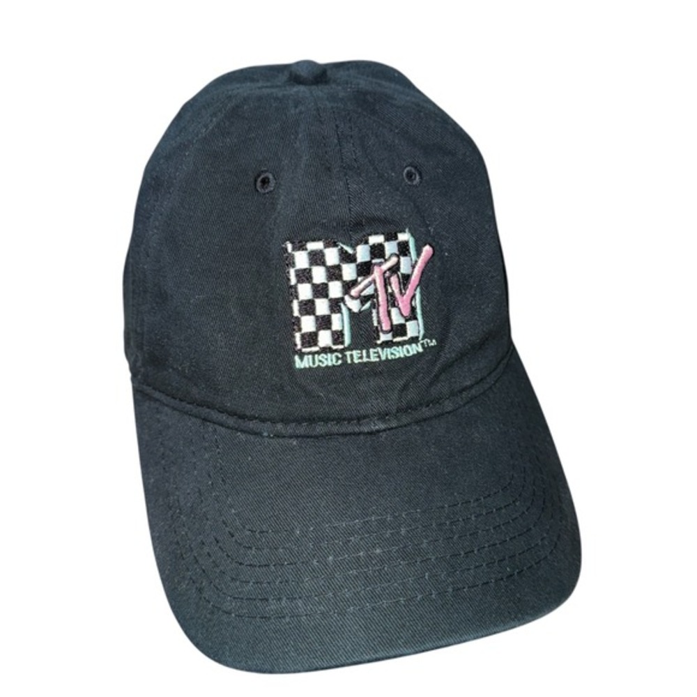 MTV Logo Throwback‎ Black Mens Pre-Owned Black Retro Logo Strapback Hat Cap
